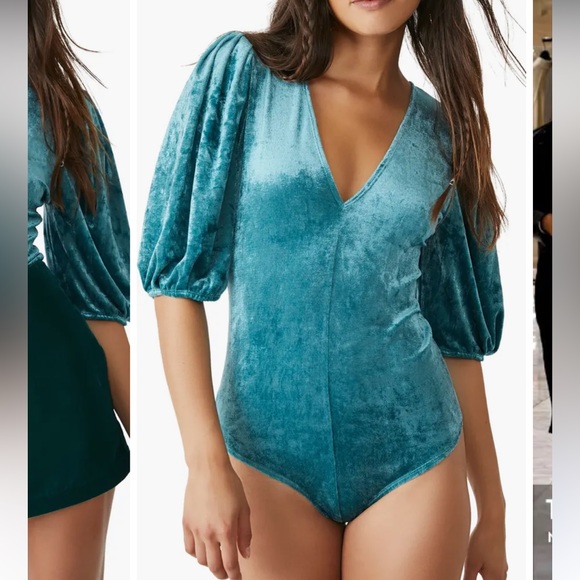 Free People Don’t You Wish Velvet Bodysuit in Deep Teal, Size X-Smal… - Picture 3 of 16